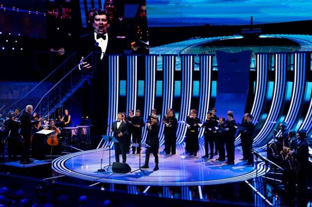 Jonas Kaufmann opera singer, musician , David Garrett violinist, musician with three ensembles of the German Music Council, GER, UEFA Euro 2024 Final Draw, Draw Elbphilharmonie Hamburg, 02 12 2023 GER, UEFA Euro 2024 Final Draw, Draw Elbphilharmonie Hamburg, 02 12 2023 Hamburg Copyright: xEibner-Pressefoto Memmlerx EP_MMR