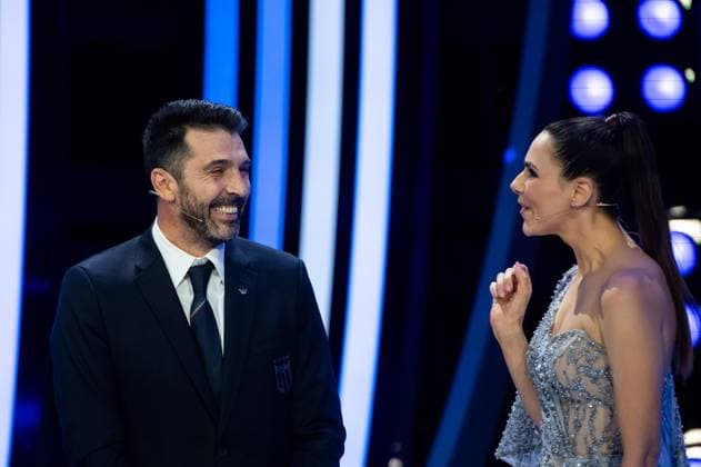 Gianluigi Buffon Italy, Goalkeeper with Esther Sedlaczek Germany, Presenter , GER, UEFA Euro 2024 Final Draw, Draw Elbphilharmonie Hamburg, 02 12 2023 GER, UEFA Euro 2024 Final Draw, Draw Elbphilharmonie Hamburg, 02 12 2023 Hamburg Copyright: xEibner-Pressefoto Memmlerx EP_MMR