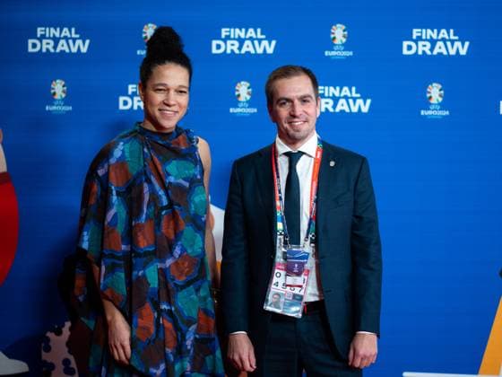 Celia Sasic Germany, EM Ambassador, former national player , Philipp Lahm Managing Director DFB Euro GmbH Organizing Committee , Arrival at the red carpet, GER, UEFA Euro 2024 Final Draw, Draw Elbphilharmonie Hamburg, 02 12 2023 GER, UEFA Euro 2024 Final Draw, Draw Elbphilharmonie Hamburg, 02 12 2023 Hamburg Copyright: xEibner-Pressefoto Memmlerx EP_MMR