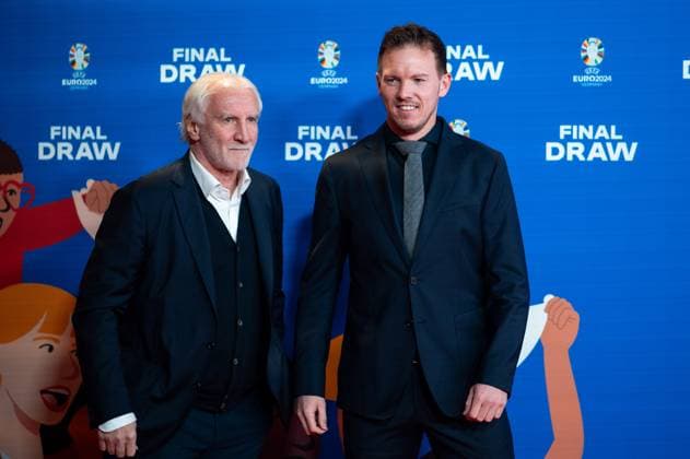 Rudi Völler Germany, Sports Director National Team , Julian Nagelsmann Germany, National Coach , Arrival at the red carpet, GER, UEFA Euro 2024 Final Draw, Draw Elbphilharmonie Hamburg, 02 12 2023 GER, UEFA Euro 2024 Final Draw, Draw Elbphilharmonie Hamburg, 02 12 2023 Hamburg Copyright: xEibner-Pressefoto Memmlerx EP_MMR