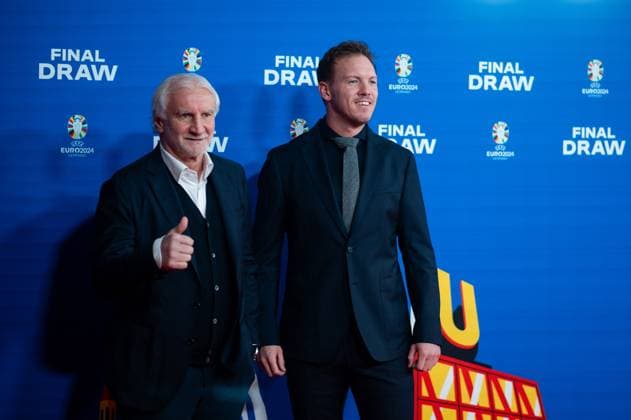 Rudi Völler Germany, Sports Director National Team , Julian Nagelsmann Germany, National Coach , Arrival at the red carpet, GER, UEFA Euro 2024 Final Draw, Draw Elbphilharmonie Hamburg, 02 12 2023 GER, UEFA Euro 2024 Final Draw, Draw Elbphilharmonie Hamburg, 02 12 2023 Hamburg Copyright: xEibner-Pressefoto Memmlerx EP_MMR