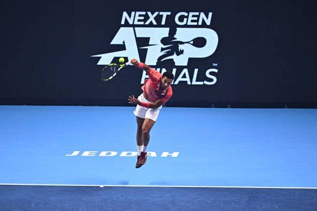 Medjedovic Wins Next Gen ATP, Tennis Herren Finals - Jeddah Arthur Fils (FRA) during the final at the 2023 Next Gen ATP Finals in Jeddah, SAUDI ARABIA, on December 2, 2023. Photo by Corinne Dubreuil ABACAPRESS.COM Jeddah Saudi Arabia  Copyright: xDubreuilxCorinne ABACAx
