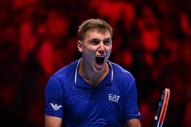 Medjedovic Wins Next Gen ATP, Tennis Herren Finals - Jeddah Hamad Medjedovic (SER) during the final at the 2023 Next Gen ATP Finals in Jeddah, SAUDI ARABIA, on December 2, 2023. Photo by Corinne Dubreuil ABACAPRESS.COM Jeddah Saudi Arabia  Copyright: xDubreuilxCorinne ABACAx