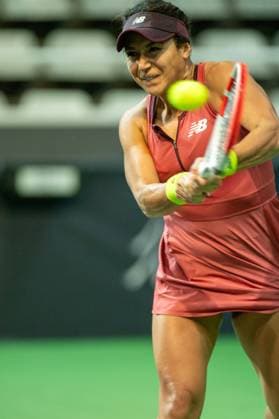 Andorra Open 2023 Heather Watson of Great Britain is in action against Erika Andreeva of Russia during the semi-finals of the Creand Andorra Open Women s Tennis Association WTA, Tennis Damen 2023 tennis tournament at the Poliesportiu d Andorra in Andorra la Vella, Andorra, on December 2, 2023. Andorra la Vella Andorra  Copyright: xMartinxSilvaxCosentinox originalFilename:silvacosentino-heatherw231202_nppEF.jpg