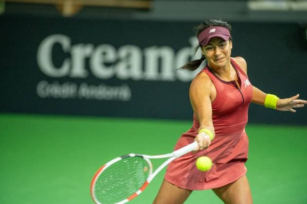 Andorra Open 2023 Heather Watson of Great Britain is in action against Erika Andreeva of Russia during the semi-finals of the Creand Andorra Open Women s Tennis Association WTA, Tennis Damen 2023 tennis tournament at the Poliesportiu d Andorra in Andorra la Vella, Andorra, on December 2, 2023. Andorra la Vella Andorra  Copyright: xMartinxSilvaxCosentinox originalFilename:silvacosentino-heatherw231202_npwK8.jpg
