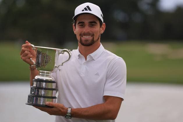 3rd December 2023; The Australian Golf Club and The Lakes Golf Club, Sydney, New South Wales, Australia; ISPS HANDA Australian Open Final Round; Winner Joaquin Niemann with the men s ISPS Handa Australian Open Trophy  ActionPlus12582532 KevinxManning