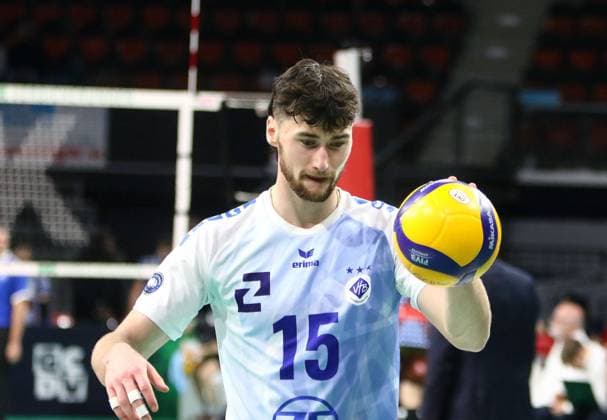 George YOUNG Friedrichshafen , He Volleyballl, Bundesliga, 2023 24, WWK Volleys Herrsching vs VfB Friedrichshafen, 03 12 23 BMW Park, Munich, Copyright: WolfgangxFehrmann