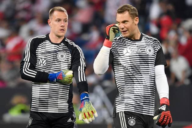 PHOTOMONTAGE Threat of European Championship retirement Report DFB goalkeeper Marc Andre TER STEGEN could be operated on Goalkeeper spat between Manuel NEUER and Marc Andre TER STEGEN Archive photo Football match, Germany GER Peru PER 2 1 on 09 09 2018 in Sinsheim Wirsol Rhein Neckar Arena DFB REGULATIONS PROHIBIT ANY USE OF PHOTOGRAPHS AS IMAGE SEQUENCES AND OR QUASI VIDEO Â