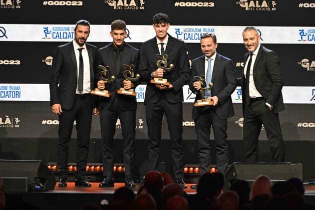 Milan, Gran gala del calcio - AIC awards ceremony In the photo: Giovanni Di Lorenzo, Alessandro Bastoni, Giorgio Furlani  Copyright: xManuelexMangiarottix xipa-agencyx xMangiarotti Terenghix 0371726672st