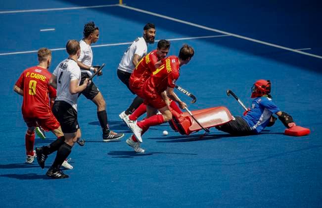 Spain Vs Canada of the FIH Hockey Men s Junior World Cup in Kuala Lumpur, Malaysia - 5 Dec, 2023 Ghai Guarav (R1), Dhadda Satpreet (R4) of Canada with Petchame Pau (R3), Corominas Guiu (R2) of Spain in action during the FIH Hockey Men s Junior World Cup Malaysia 2023 match between Spain and Canada at Bukit Jalil National Hockey Stadium. Final score; Spain 7:0 Canada. Kuala Lumpur Malaysia Copyright: xWongxFokxLoyx xSOPAxImagesx 2023125_WJH_0431 copy