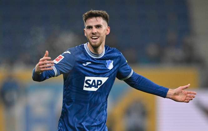 Anton Stach TSG 1899 Hoffenheim 16 Gesture Gesture TSG 1899 Hoffenheim vs VfL Bochum 1848 BOC 08 12 2023 DFL REGULATIONS PROHIBIT ANY USE OF PHOTOGRAPHS AS IMAGE SEQUENCES AND OR QUASI VIDEO TSG 1899 Hoffenheim vs VfL Bochum 1848 BOC