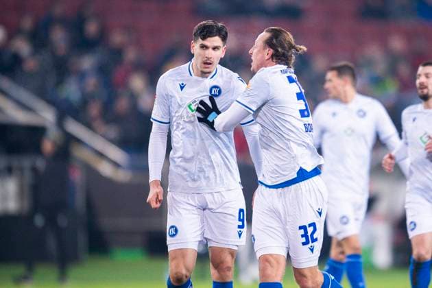 08 12 2023 Soccer, 2023 2024, 2 Bundesliga, Matchday 16, Hannover 96 Karlsruher SC L R Igor Matanovic Karlsruhe , Robin Bormuth Karlsruhe DFL REGULATIONS PROHIBIT ANY USE OF PHOTOGRAPHS AS IMAGE SEQUENCES AND OR QUASI VIDEO Hannover Lower Saxony Germany Heinz von Heiden Arena