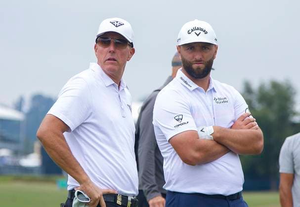 December 8, 2023, LOS ANGELES, California, USA: Jon Rahm joins LIV Golf. FILE PHOTO: Phil Mickelson and Jon Rahm during a practice round prior to the 123rd US Open Championship at The Los Angeles Country Club on Wednesday June 14, 2023 in Los Angeles, California. JAVIER ROJAS PI LOS ANGELES USA - ZUMAp124 20231208_zaa_p124_007 Copyright: xJavierxRojasx