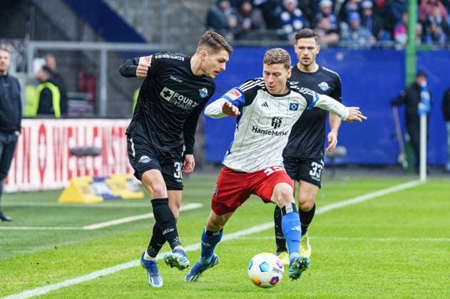 Florent Muslija SC Paderborn, 30 , Ignace van der Brempt Hamburger SV, 22 GER, Hamburger SV vs SC Paderborn 07, Football, 2 Bundesliga, Matchday 16, Season 2023 2024, 09 12 2023 DFL REGULATIONS PROHIBIT ANY USE OF PHOTOGRAPHS AS IMAGE SEQUENCES AND OR QUASI VIDEO GER, Hamburger SV vs SC Paderborn 07, Football, 2 Bundesliga, Matchday 16, Season 2023 2024, 09 12 2023 Hamburg Copyright: xEibner-Pressefoto MarcelxvonxFehrnx EP_MFN
