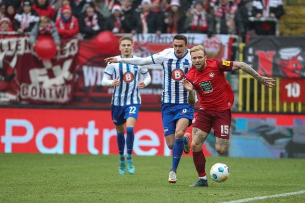 09 12 2023, xusrbx, Soccer 2 Bundesliga, 1 FC Kaiserslautern Hertha BSC Berlin emspor, v l Smail Prevljak Herta BSC, 9 , Tymoteusz Puchacz 1 FC Kaiserslautern, 15 , DFL DFB REGULATIONS PROHIBIT ANY USE OF PHOTOGRAPHS as IMAGE SEQUENCES and or QUASI VIDEO Kaiserslautern
