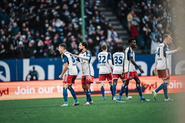 Soccer Men Season 2023 2024 2 Soccer Bundesliga 16 Matchday Hamburger SV vs SC Paderborn 07 09 12 2023 left Goalscorer Laszlo Benes 8, HSV celebrating Hamburg Volksparkstadion Hamburg Germany