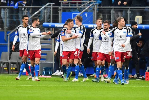 Soccer I Men I 2 Bundesliga l Hamburger SV SC Paderborn 07 I 16 Matchday I Season 2023 2024 I HSV I 09 12 2023 I HSV Goal celebration for 1 0 Goalscorer is Benes Laszlo HSV , Sportplatz Volksparkstadion, Stellingen Hamburg Germany