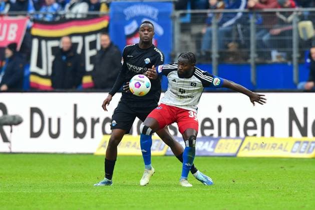 Soccer I Men I 2 Bundesliga l Hamburger SV SC Paderborn 07 I 16 Matchday I Season 2023 2024 I HSV I 09 12 2023 I v l Ansah Ilyas SCPaderborn07 , Ambrosius Stephan HSV , Sportplatz Volksparkstadion, Stellingen Hamburg Germany