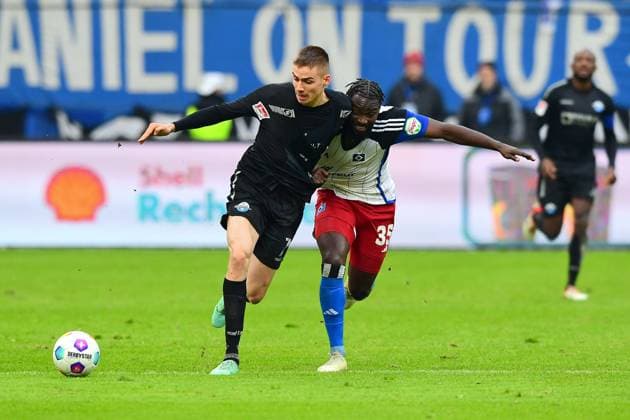 Soccer I Men I 2 Bundesliga l Hamburger SV SC Paderborn 07 I 16 Matchday I Season 2023 2024 I HSV I 09 12 2023 I v l Bilbija Filip SCPaderborn07 , Ambrosius Stephan HSV , Sportplatz Volksparkstadion, Stellingen Hamburg Germany