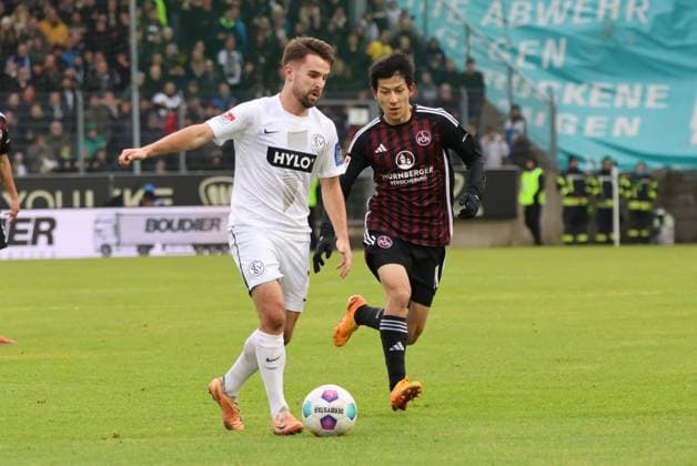 10 12 2023, Football, Men, 2 Bundesliga, Season 2023 2024, SV 07 Elversberg 1 FC Nürnberg, Manuel Feil SV 07 Elversberg , Kanji Okunuki 1 FC Nürnberg Elversberg Ursapharm Arena an der Kaiserlinde Saarland Germany EN