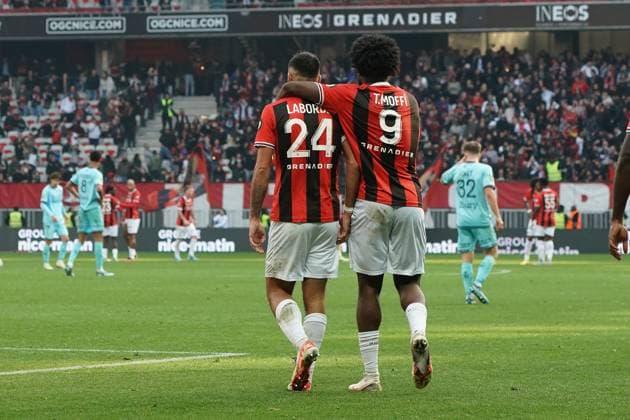 Joie - GaÃ«tan Laborde (OGC Nice) - Terem Moffi (OGC Nice) FOOTBALL : OGC Nice vs Stade de Reims - Ligue 1 Uber Eats - Nice - 10 12 2023 NorbertScanella Panoramic 