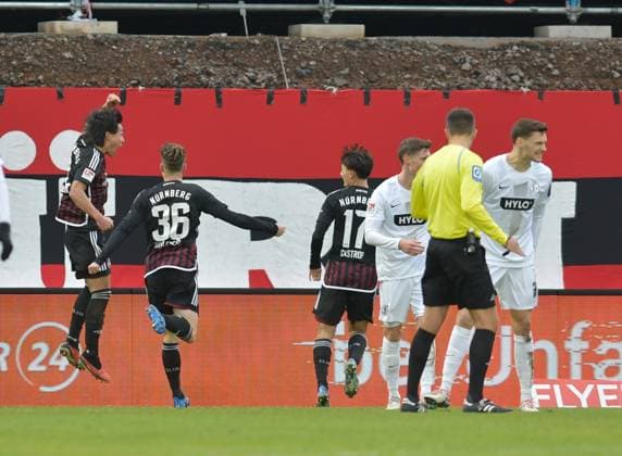 Soccer 2 Bundesliga season 2023 24 25 11 2023 Ursapharm Arena SV Elversberg elv 1 FC Nürnberg fcn 0 1 cheers Nuremberg after the 0 1, scorer Daichi HAYASHI 1 FC Nürnberg , li Soccer 2 Bundesliga SV Elversberg
