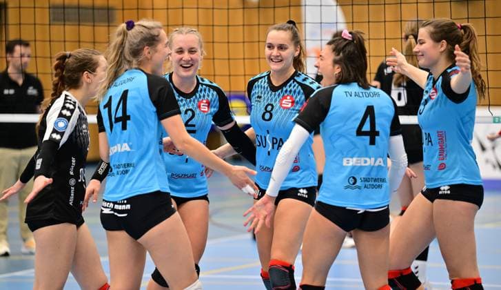 11 12 2023 Volleyball 2 Bundesliga Women Women Season 2023 2024 TV Suspa Altdorf BSP MTV Stuttgart xwoxzix Team Team Altdorf Jubel Freude