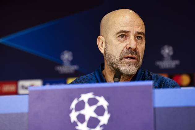 EINDHOVEN - PSV Eindhoven coach Peter Bosz during the MD-1 press conference, PK, Pressekonferenz prior to the UEFA Champions League group B match against Arsenal FC at the Phillips stadium on December 11, 2023 in Eindhoven, Netherlands. ANP MAURICE VAN STEEN UEFA Champions League 2023 24 2023 2024 xVIxANPxSportx xxANPxIVx 486030314 originalFilename: 486030314.jpg