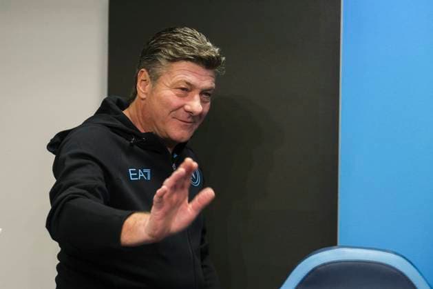 Italy: press conference, PK, Pressekonferenz SSC Napoli SSC Napoli™s italian coach Walter Mazzarri and SSC Napoli s Brazilian defender Juan Jesus during the SSC Napoli press conference the day before the Champions League football match against Braga at the Konami center in Castel Volturno on 11 December, 2023 DSCF3534 Copyright: xAntonioxBalascox