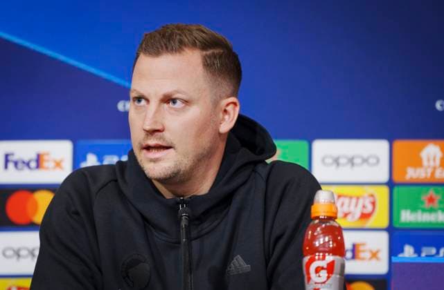 Head coach Jacob Neestrup during the FC Copenhagen press conference on Monday 11 December 2023 FC Copenhagen will meet Turkish Galatasaray in the Champions League on Tuesday Photo Liselotte Sabroe Ritzau Scanpix , Copenhagen Denmark  Copyright: Ritzau Scanpix LiselottexSabroex COP15259 spdk20231211-142057-L