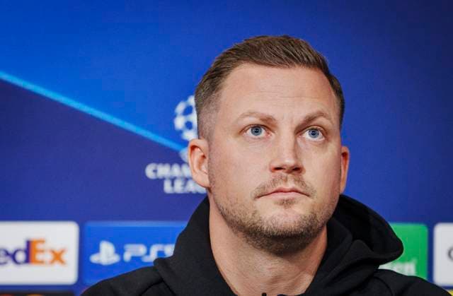 Head coach Jacob Neestrup during the FC Copenhagen press conference on Monday 11 December 2023 FC Copenhagen will meet Turkish Galatasaray in the Champions League on Tuesday Photo Liselotte Sabroe Ritzau Scanpix , Copenhagen Denmark  Copyright: Ritzau Scanpix LiselottexSabroex COP15259 spdk20231211-142232-L
