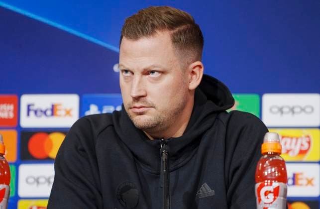 Head coach Jacob Neestrup during the FC Copenhagen press conference on Monday 11 December 2023 FC Copenhagen will meet Turkish Galatasaray in the Champions League on Tuesday Photo Liselotte Sabroe Ritzau Scanpix , Copenhagen Denmark  Copyright: Ritzau Scanpix LiselottexSabroex COP15259 spdk20231211-144208-L