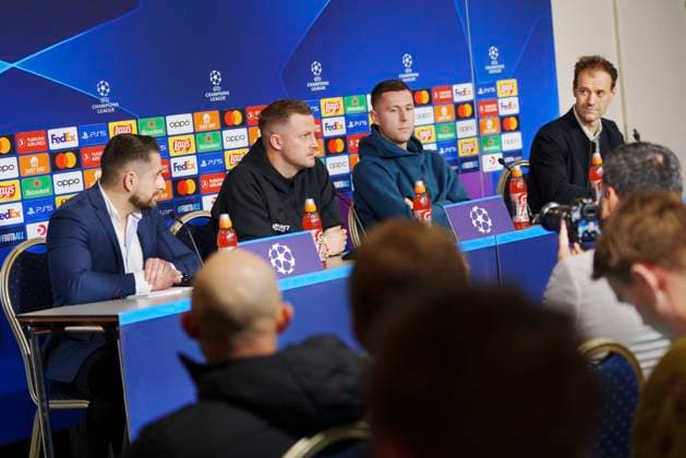Head coach Jacob Neestrup and Lukas Lerager during the FC Copenhagen press conference on Monday 11 December 2023 FC Copenhagen will meet Turkish Galatasaray in the Champions League on Tuesday Photo Liselotte Sabroe Ritzau Scanpix , Copenhagen Denmark  Copyright: Ritzau Scanpix LiselottexSabroex COP15259 spdk20231211-144314-L