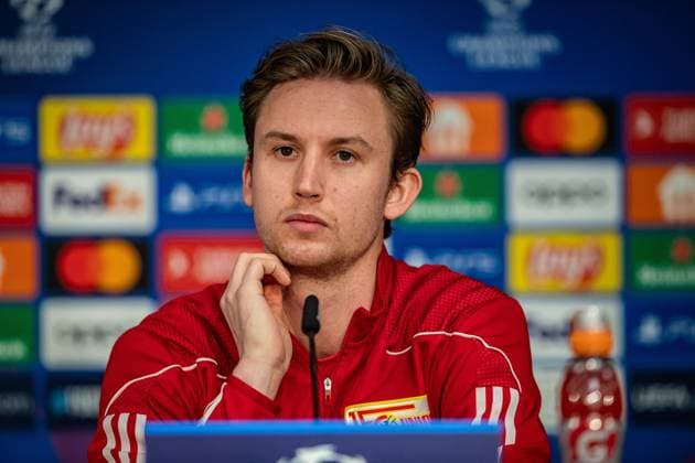 UEFA Champions League press conference and training 1 FC Union Berlin Berlin, 11 12 2023 Frederik Rönnow 1 FC Union Berlin, 1 UEFA Champions League press conference and training 1 FC Union Berlin before the match 1 FC Union Berlin vs Real Madrid, Olympiastadion, Berlin, 11 12 2023 Copyright: xBEAUTIFULxSPORTS LucianoxLimax