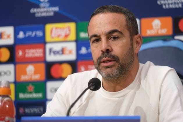 press conference, PK, Pressekonferenz Braga CL Braga™s Portuguese midfielder Andre Horta and Braga™s Portuguese coach Artur Jorge During press conference Braga before UEFA Champions League match against SSC Napoli at the Diego Armando Maradona stadium December 11, 2023, in Naples, Italy. DSCF3897 Copyright: xAntonioxBalascox