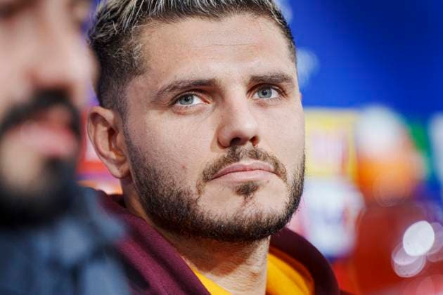 Galatasaray with Mauro Icardi and the head coach give a press conference on Monday 11 December 2023 in Copenhagen Galatasaray meets FC Copenhagen in the Champions League in the Park on Tuesday Photo Liselotte Sabroe Ritzau Scanpix , Copenhagen Denmark  Copyright: Ritzau Scanpix LiselottexSabroex COP15260 spdk20231211-185928-L