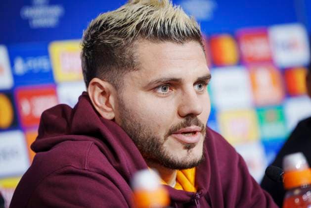 Galatasaray with Mauro Icardi and the head coach give a press conference on Monday 11 December 2023 in Copenhagen Galatasaray meets FC Copenhagen in the Champions League in the Park on Tuesday Photo Liselotte Sabroe Ritzau Scanpix , Copenhagen Denmark  Copyright: Ritzau Scanpix LiselottexSabroex COP15260 spdk20231211-190839-L
