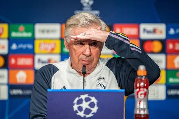 UEFA Champions League press conference and training Real Madrid Berlin, 11 12 2023 Carlo Ancelotti coach Real Madrid UEFA Champions League press conference and training Real Madrid before the match 1 FC Union Berlin vs Real Madrid, Olympiastadion, Berlin, 11 12 2023 Copyright: xBEAUTIFULxSPORTS LucianoxLimax