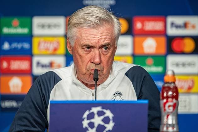 UEFA Champions League press conference and training Real Madrid Berlin, 11 12 2023 Carlo Ancelotti coach Real Madrid UEFA Champions League press conference and training Real Madrid before the match 1 FC Union Berlin vs Real Madrid, Olympiastadion, Berlin, 11 12 2023 Copyright: xBEAUTIFULxSPORTS LucianoxLimax