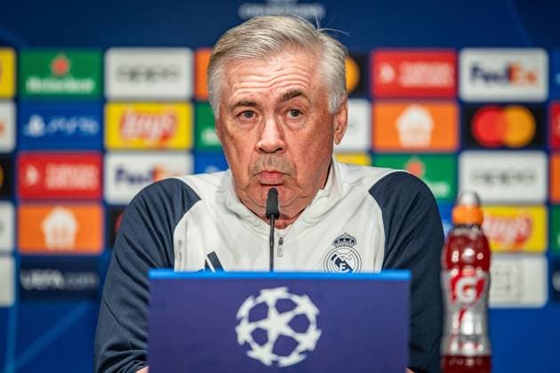 UEFA Champions League press conference and training Real Madrid Berlin, 11 12 2023 Carlo Ancelotti coach Real Madrid UEFA Champions League press conference and training Real Madrid before the match 1 FC Union Berlin vs Real Madrid, Olympiastadion, Berlin, 11 12 2023 Copyright: xBEAUTIFULxSPORTS LucianoxLimax