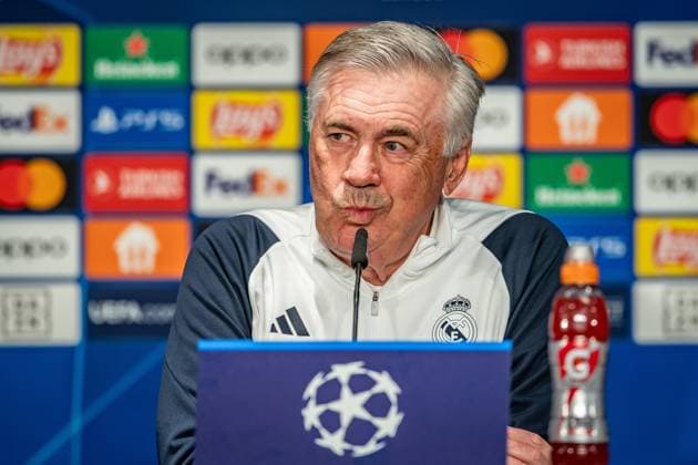 UEFA Champions League press conference and training Real Madrid Berlin, 11 12 2023 Carlo Ancelotti coach Real Madrid UEFA Champions League press conference and training Real Madrid before the match 1 FC Union Berlin vs Real Madrid, Olympiastadion, Berlin, 11 12 2023 Copyright: xBEAUTIFULxSPORTS LucianoxLimax