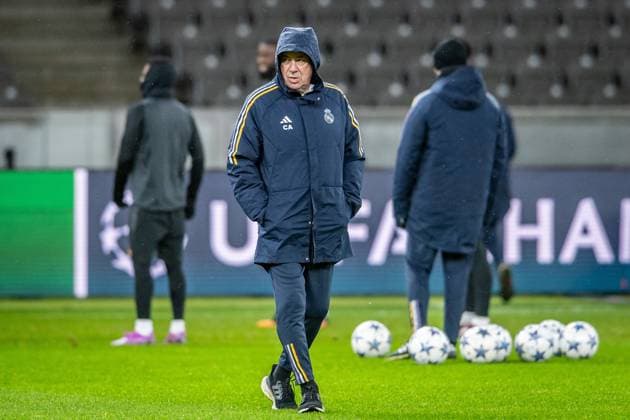 UEFA Champions League press conference and training Real Madrid Berlin, 11 12 2023 Carlo Ancelotti coach Real Madrid UEFA Champions League press conference and training Real Madrid before the match 1 FC Union Berlin vs Real Madrid, Olympiastadion, Berlin, 11 12 2023 Copyright: xBEAUTIFULxSPORTS LucianoxLimax