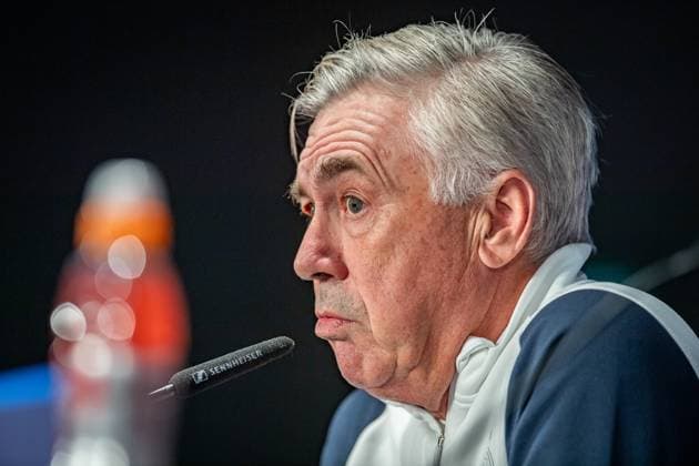 UEFA Champions League press conference and training Real Madrid Berlin, 11 12 2023 Carlo Ancelotti coach Real Madrid UEFA Champions League press conference and training Real Madrid before the match 1 FC Union Berlin vs Real Madrid, Olympiastadion, Berlin, 11 12 2023 Copyright: xBEAUTIFULxSPORTS LucianoxLimax
