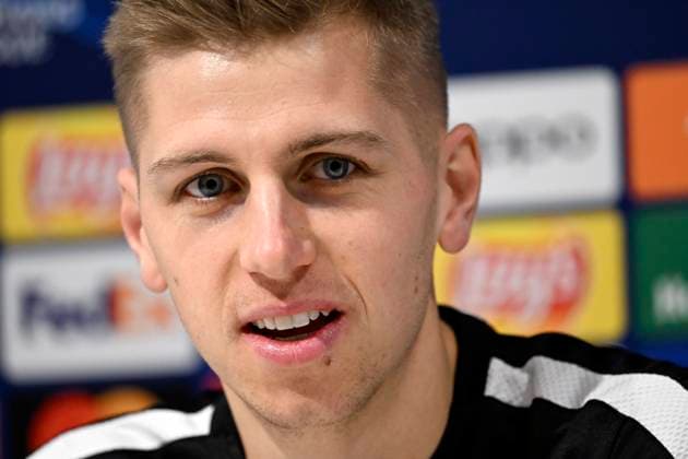 Royal Antwerp FC v FC Barcelona, Barca - UEFA Champions League Media Activities 12 12 2023 DEURNE, BELGIUM - DECEMBER 12 : Butez Jean goalkeeper of Antwerp FC talking to the press during a press conference, PK, Pressekonferenz prior to the UEFA Champions League group H match between Royal Antwerp FC and FC Barcelona on December 12, 2023 in Deurne, Belgium, 12 12 2023 Deurne Belgium  Copyright: xVincentxKalutx