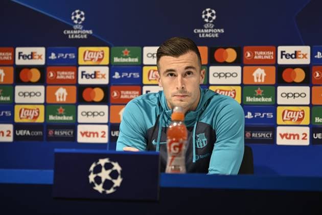Barcelona s Inaki Pena pictured during a press conference, PK, Pressekonferenz of Spanish club FC Barcelona, Barca on Tuesday 12 December 2023 in Antwerp. The team is preparing for tomorrow s game against Belgian soccer team Royal Antwerp FC, on day six of the Champions League group stage, in group H. TOM GOYVAERTS TomxGoyvaerts  x82173118x