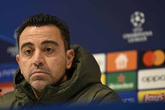Barcelona s head coach Xavi pictured during a press conference, PK, Pressekonferenz of Spanish club FC Barcelona, Barca on Tuesday 12 December 2023 in Antwerp. The team is preparing for tomorrow s game against Belgian soccer team Royal Antwerp FC, on day six of the Champions League group stage, in group H. TOM GOYVAERTS TomxGoyvaerts  x82177020x