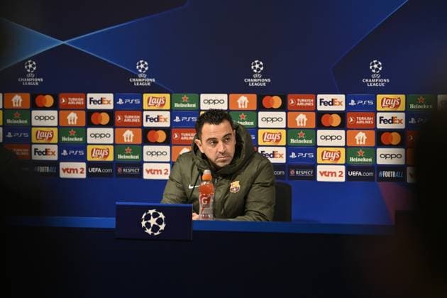 Barcelona s head coach Xavi pictured during a press conference, PK, Pressekonferenz of Spanish club FC Barcelona, Barca on Tuesday 12 December 2023 in Antwerp. The team is preparing for tomorrow s game against Belgian soccer team Royal Antwerp FC, on day six of the Champions League group stage, in group H. TOM GOYVAERTS TomxGoyvaerts  x82177537x