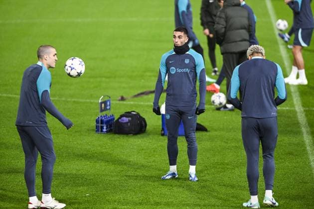 Barcelona s Ferran Torres pictured during a training of Spanish club FC Barcelona, Barca on Tuesday 12 December 2023 in Antwerp. The team is preparing for tomorrow s game against Belgian soccer team Royal Antwerp FC, on day six of the Champions League group stage, in group H. TOM GOYVAERTS TomxGoyvaerts  x82178931x