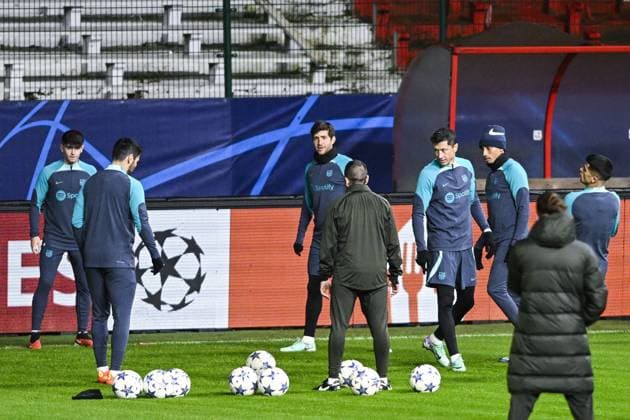 Barcelona s Robert Lewandowski pictured during a training of Spanish club FC Barcelona, Barca on Tuesday 12 December 2023 in Antwerp. The team is preparing for tomorrow s game against Belgian soccer team Royal Antwerp FC, on day six of the Champions League group stage, in group H. TOM GOYVAERTS TomxGoyvaerts  x82179012x
