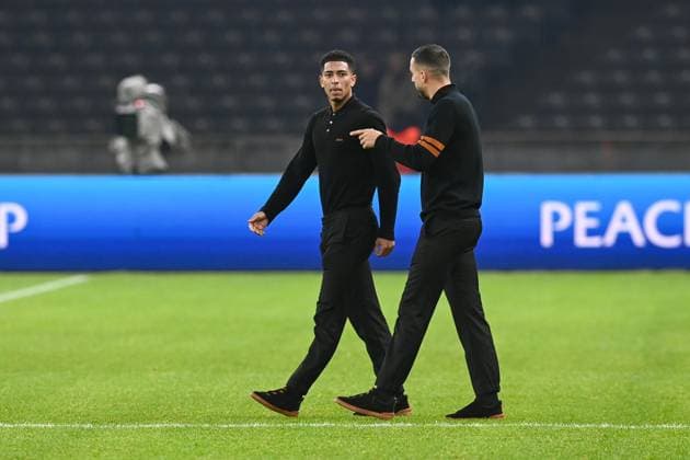 Football, Men, Season 2023 2024, UEFA Champions League Group C, Matchday 6 , 1 FC Union Berlin Real Madrid, v l Jude Bellingham Real Madrid and Joselu Real Madrid , 12 12 2023, Copyright: xMatthiasxKochx